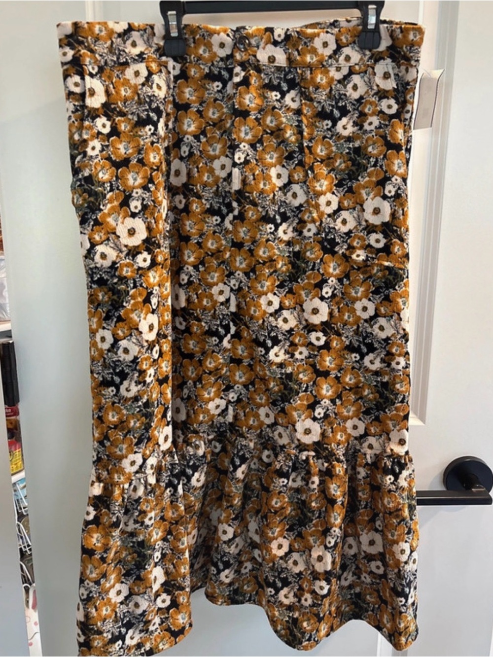 Floral Tiered Midi Skirt in Mustard and Black
